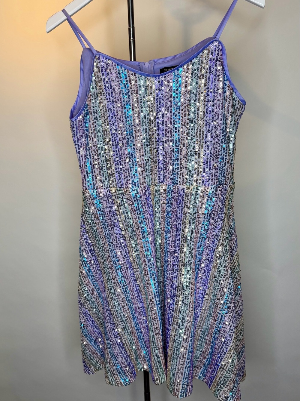 Zunie Girl Iridescent Purple Blue Silver Sequin Party Dress